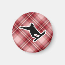 Red Plaid Snowboarding Fridge Magnets