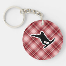 Red Plaid Snowboarding Keychains