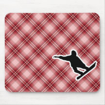 Red Plaid Snowboarding Mouse Pads