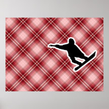 Red Plaid Snowboarding Print