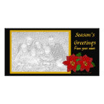 Red Poinsettia Photo Card Template (black gold) photo cards