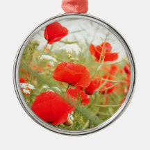 Red poppies pretty meadow christmas ornament