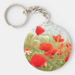 Red poppies pretty meadow keychain