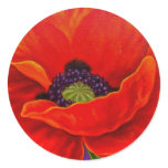 Red Poppy Flower Painting - Multi Round Sticker