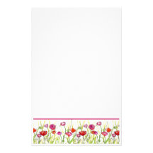 Red Poppy Flowers Stationery Watercolor Floral Art