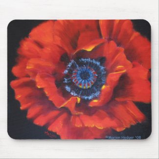 Red Poppy on black Mouse Mat mousepad