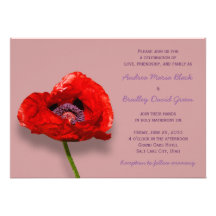Red Poppy on Mauve Wedding Invitation