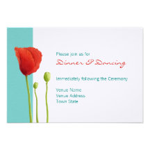 Red Poppy teal Reception Card Personalised Invitation