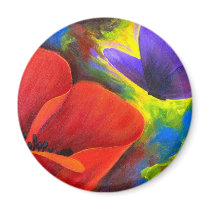 Red Poppy With Butterfly Art - Multi Magnets