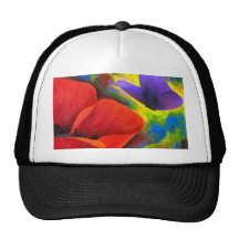 Red Poppy With Butterfly Art - Multi Mesh Hats