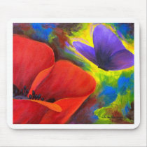 Red Poppy With Butterfly Art - Multi Mouse Mats