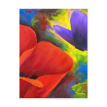 Red Poppy With Butterfly Art - Multi Post Card