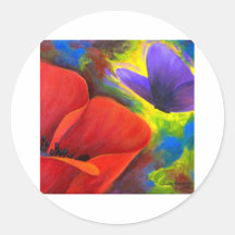Red Poppy With Butterfly Art - Multi Stickers