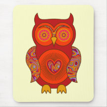 Red Psychedelic Owl Mouse Mat