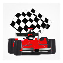 Red Race Car with Checkered Flag Announcement