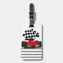 Red Race Car with Checkered Flag Tags For Luggage