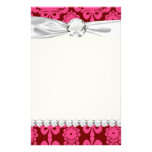 red raspberry and brown mod damask customized stationery