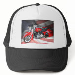 Red Red Harley with Flag and Spotlight