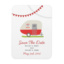Red Retro Trailer Save The Date Magnets