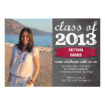 Red ribbon banner chalkboard photo graduation personalized invites