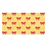 Red Ribbon Bow Pattern on Golden Yellow. Custom photo cards