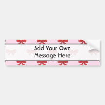 Red Ribbon Bow Pattern on Pink. Custom Text Bumper Stickers