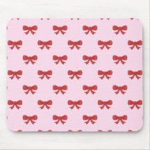 Red Ribbon Bow Pattern on Pink. Mousemat
