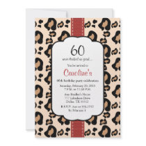 Red Ribbon Leopard Print 60th Birthday Invitations