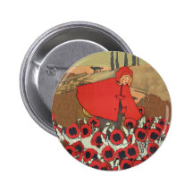 Red Riding Hood Picking Poppies Button