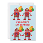 Red Robot With Balloons Birthday Party invitations