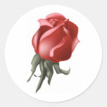Red Rose Bud Round Sticker