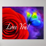 Red Rose Butterfly Painting - Multi posters
