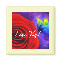 Red Rose Flower Butterfly Painting - Multi