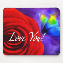 Red Rose Flower Butterfly Painting - Multi