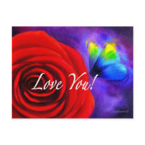Red Rose Flower Butterfly Painting - Multi