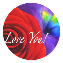 Red Rose Flower Butterfly Painting - Multi