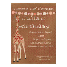 Red Rose Giraffes Birthday Invitation