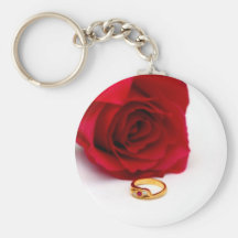 Red Rose & Gold Diamond Ring Key Chain