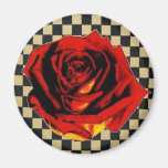 Red Rose on Black and Beige Check Refrigerator Magnets