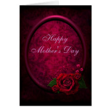 Red Rose & Purple Frame Damask Mother's Day Card