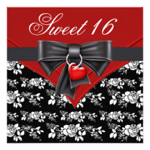 Red Rose Red Black White Sweet 16 Birthday Party Personalized Announcements