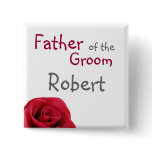 Red Rose Wedding Party Buttons