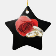 Red Rose Wedding Rings Christmas Ornaments