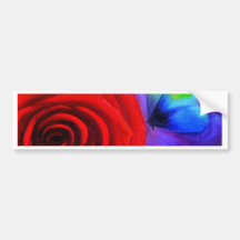 Red Rose With Butterfly Painting Art - Multi Bumper Stickers