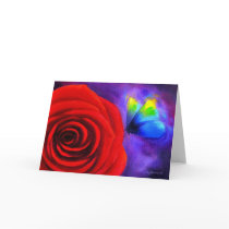 Red Rose With Butterfly Painting Art - Multi