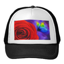 Red Rose With Butterfly Painting Art - Multi Hat