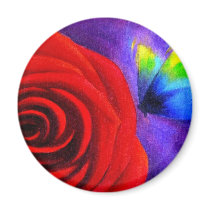 Red Rose With Butterfly Painting Art - Multi