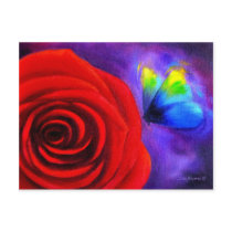 Red Rose With Butterfly Painting Art - Multi