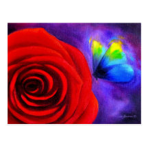 Red Rose With Butterfly Painting Art - Multi Postcards