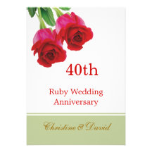 Red roses 40th Ruby Wedding Anniversary Invitation